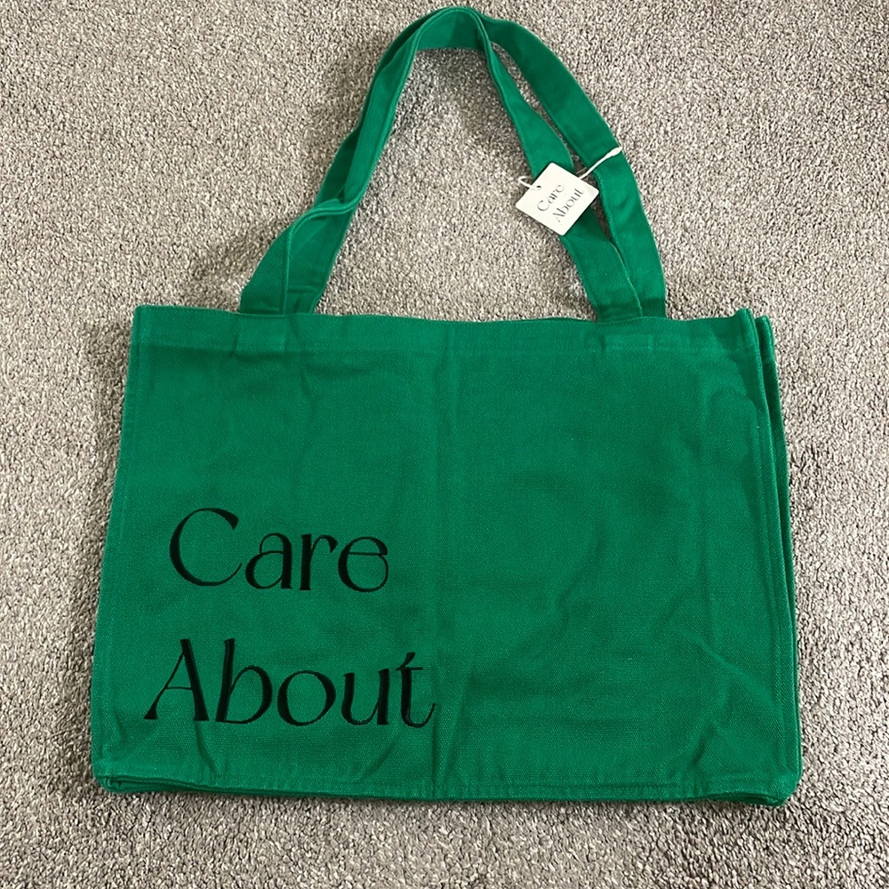 “Care About” Thick retro canvas shopping bag, NWT, green black